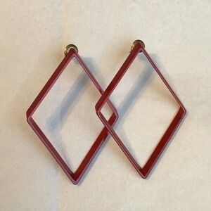 Vintage 80s Geometric Pierced Earrings, Red